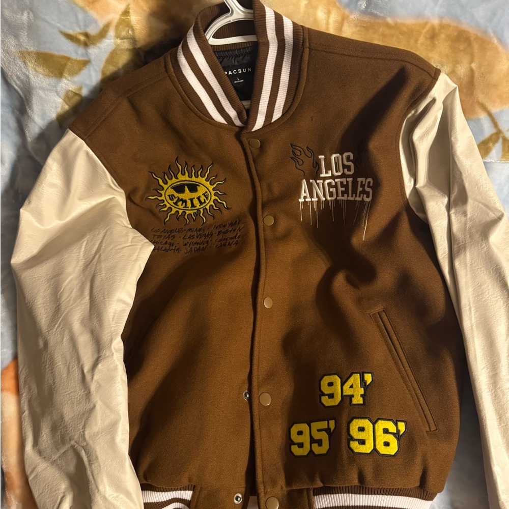 PacSun Brown and Cream Varsity Jacket
